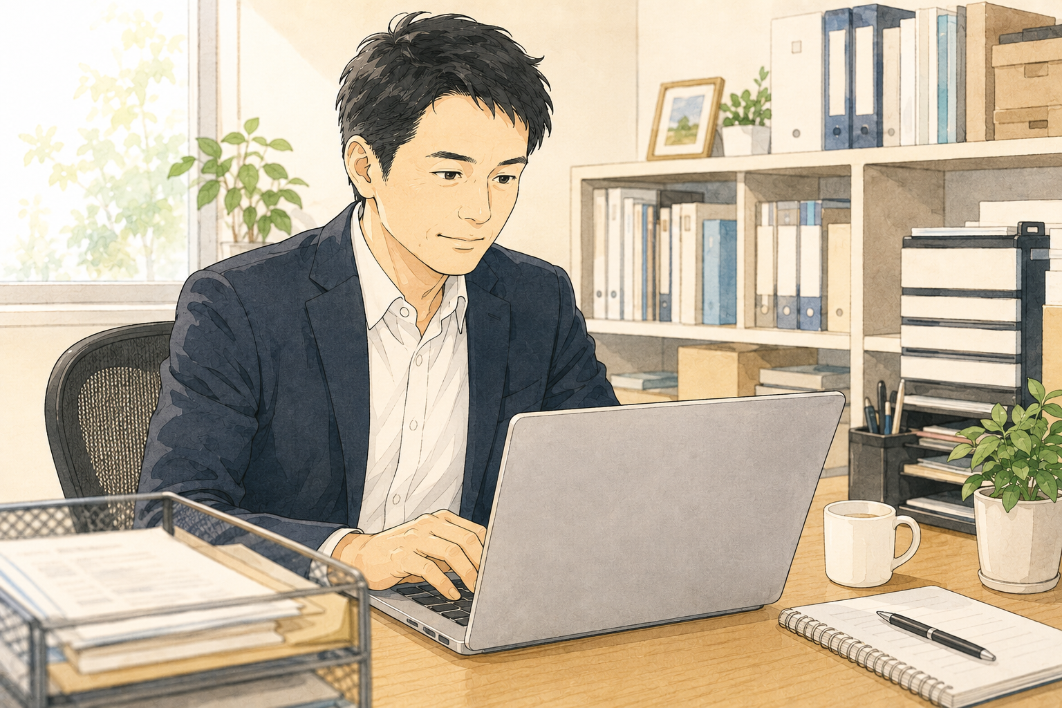 事務をする曜日や時間を決めて作業をまとめる経営者